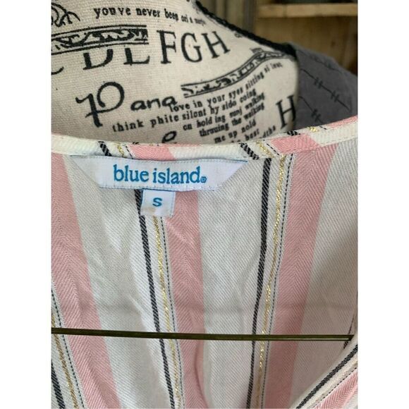 Blue Island Rose Pink White & Gold Metallic Thread Striped Maxi Dress - Picture 4 of 9